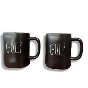 Rae Dunn Mugs "Gulp" Black Matte Large 3"x5" Farmhouse Coffee Tea (Set of‎ 2)